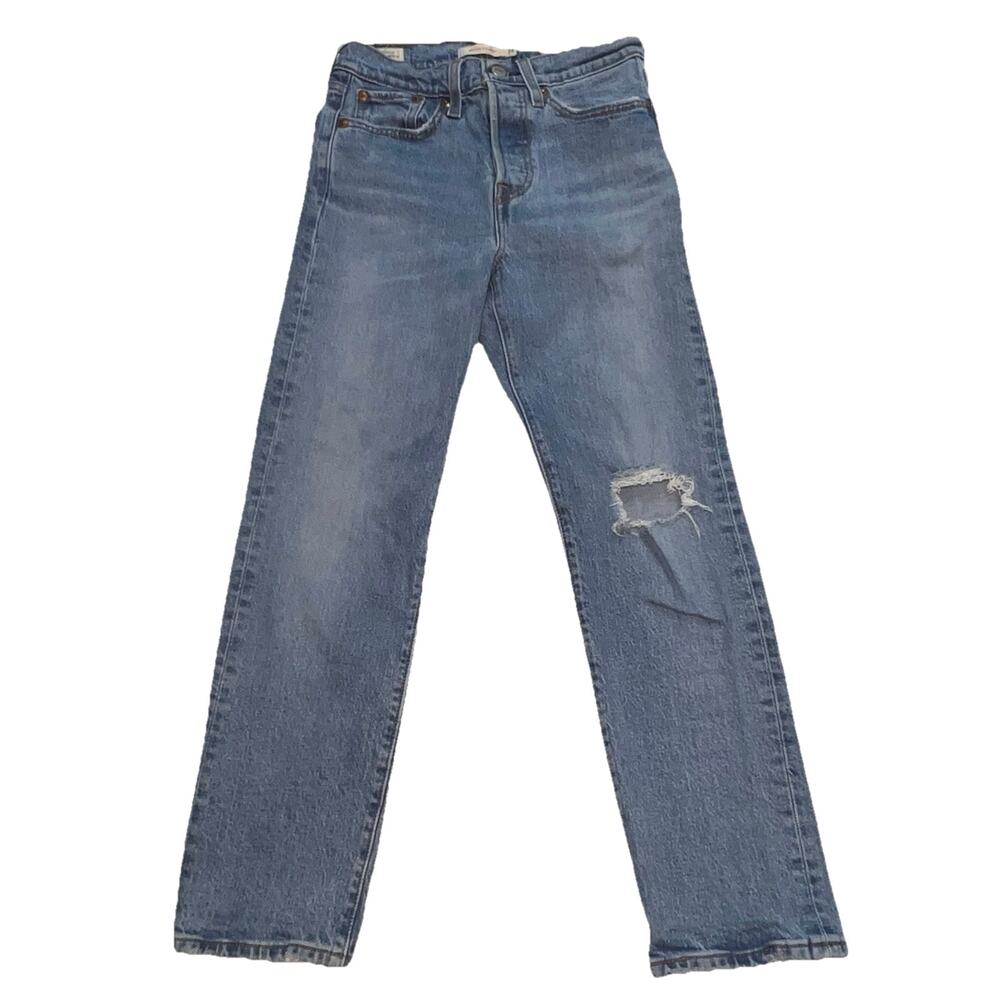 Levi's Wedgie Straight Jeans Womens Size 24 Blue Medium Wash Button Fly Premium